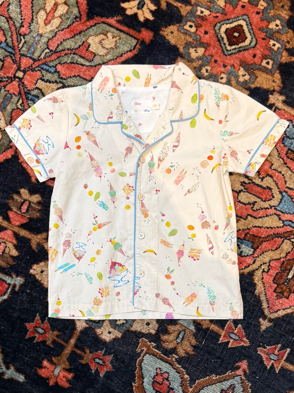 Owl & Me White Short-Sleeve Ice Cream Print Button-Down Shirt